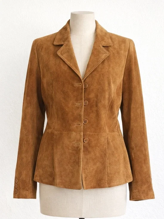 Vintage Caramel Brown Leather Blazer Jacket Size 10 Tailored Minimalist - Picture 3 of 10
